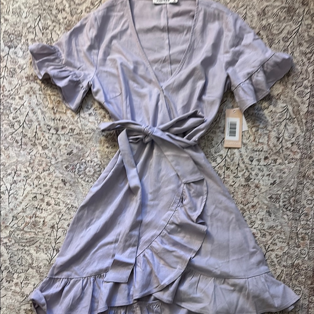NWT Lavender Wrap Dress with Ruffle Hem